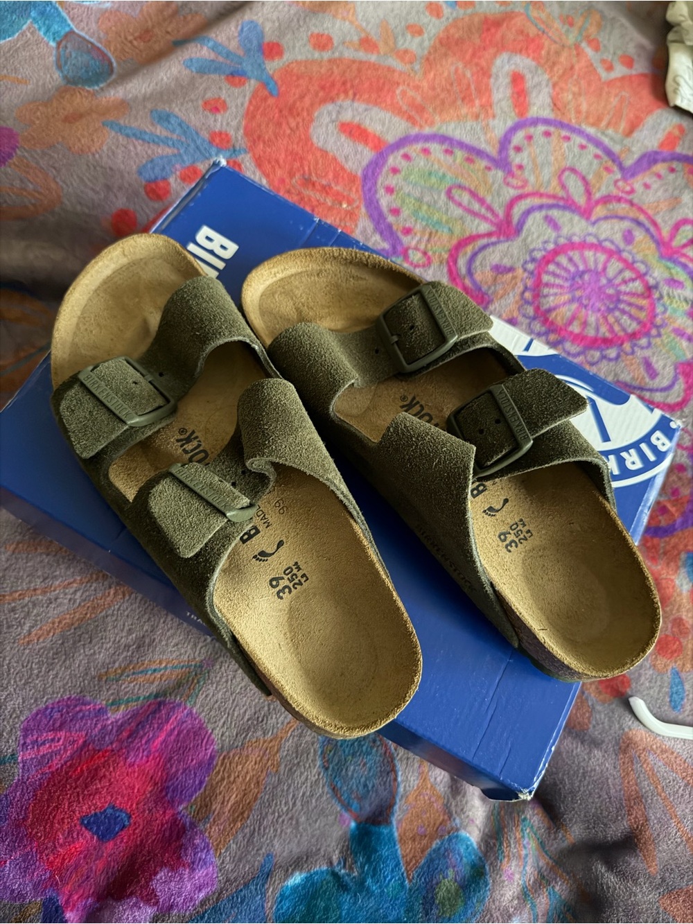 Birkenstock Arizona narrow Suede Double-Buckle Sandals in thyme